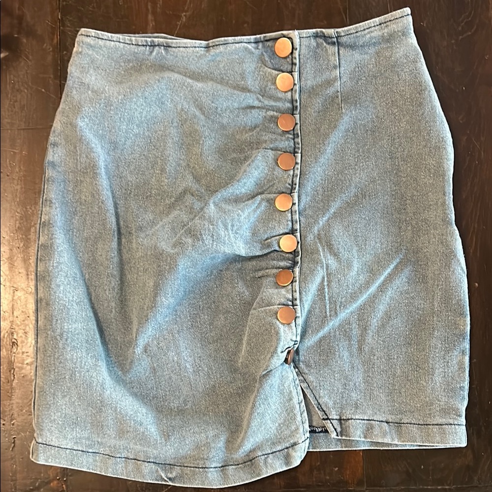 Pink Lily Denim Button-Up Skirt